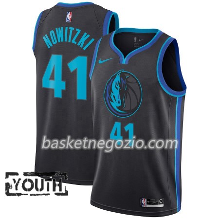 Canotte Bambino Dallas Mavericks Dirk Nowitzki 41 2018-19 Nike City Edition Nero Blu Swingman
